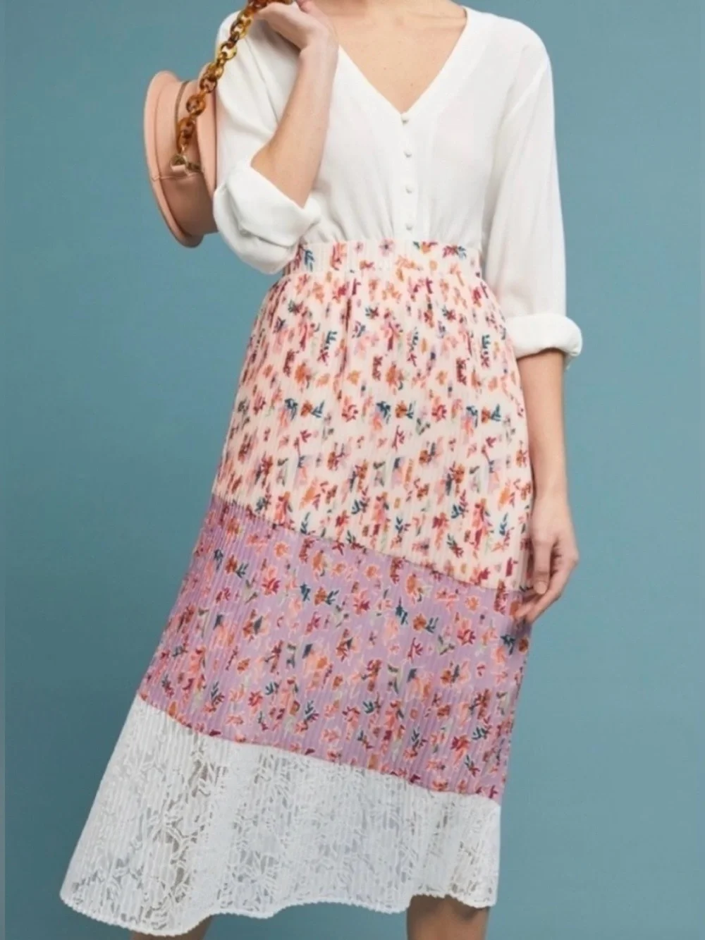 NWOT ANTHROPOLOGIE LAIA PLEATED FLORAL SKIRT XS - Picture 1 of 2